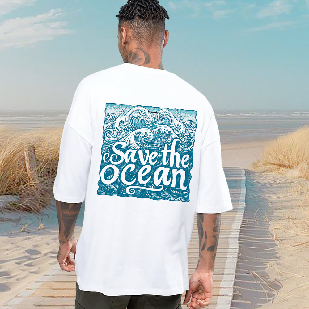 Retro Ocean Wave Print Men's Short Sleeve T-shirt Big & Tall