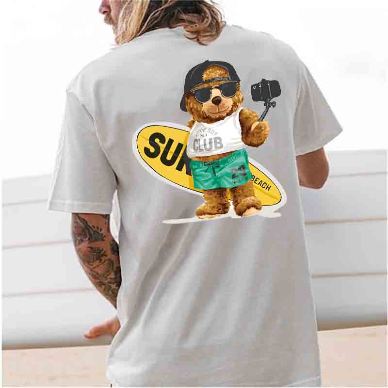 Surfing Bear Printed Men's T-Shirt