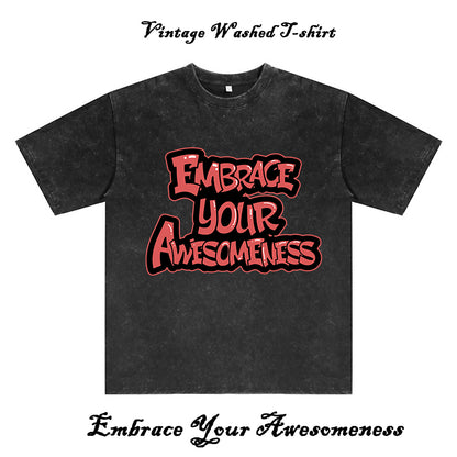 Embrace Your Awesomeness Men's Inspirational Washed Black Cotton Tee