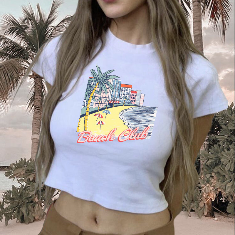 Summer Lanscape Beach Club Ladies Crop Tee