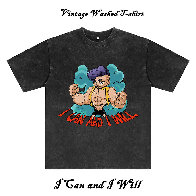 I can And I will Men's Inspirational Washed Black Cotton Tee