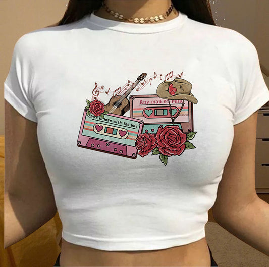 Cassette Tape Love Melody Lady's Crop Tee