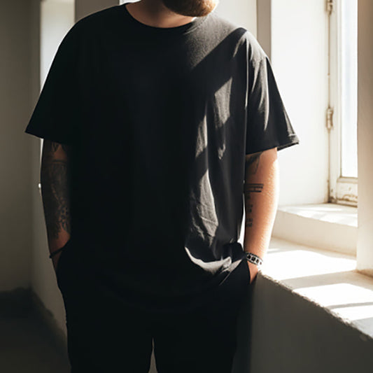 Men's Plain Oversized Cotton T-shirt - Black Big & Tall