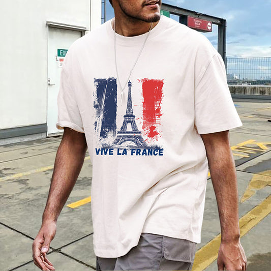 Eiffel Tower and France Flag Men's Casual T-shirt