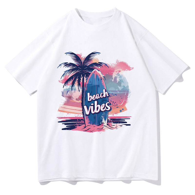 Women's Beach Vibes Surf Lovers Print Short Sleeve Tee