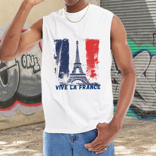 Eiffel Tower and France Flag Men's Casual Tank