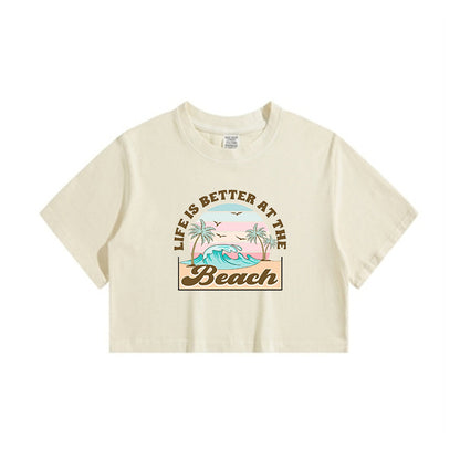 Beach Vibes Ocean Wave Print Lady's Crop Tee