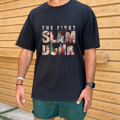 Slam Dunk Animated Basketball Player Print Black Tee