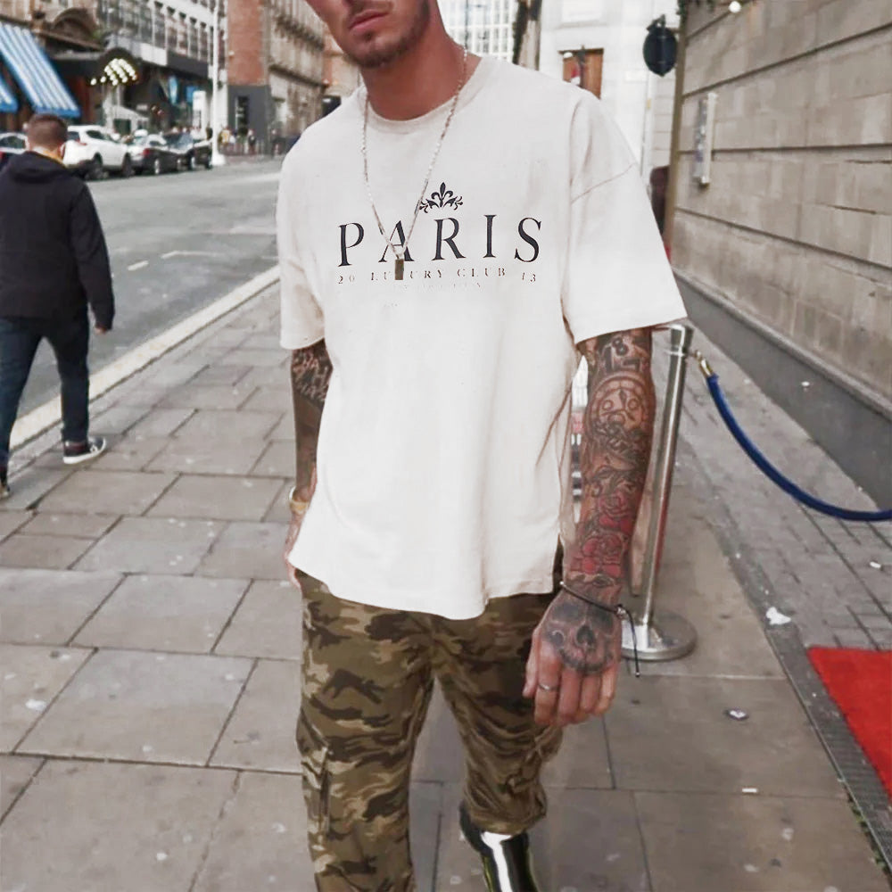 Paris Alphabet Graphic Print Loose Men's Short Sleeve T-Shirt