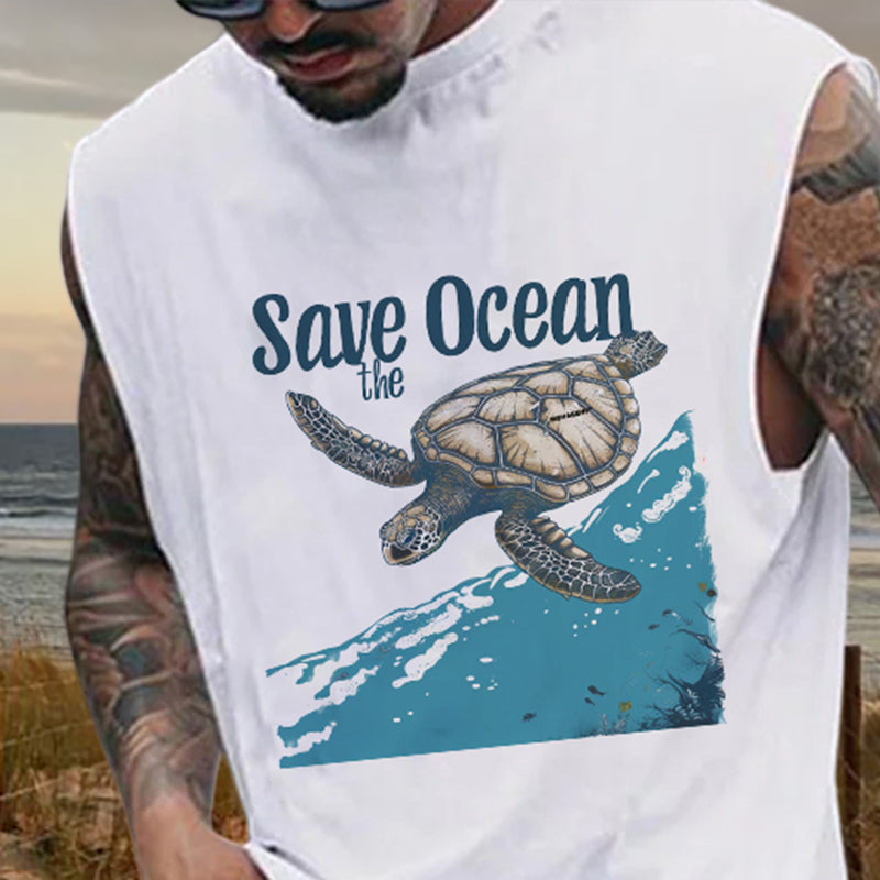 Sea Turtle Print Ocean Lover Men's Tank Top