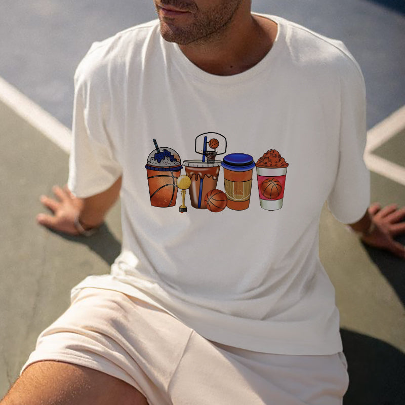 Court to Cafe Drink Illustration B-ball Beverages Graphic Tee