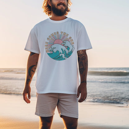 The Great Ocean Wave and Sun Print Men's Tee Big & Tall