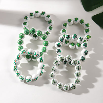 St. Patrick's Day Lucky Charm White Beaded Bracelet