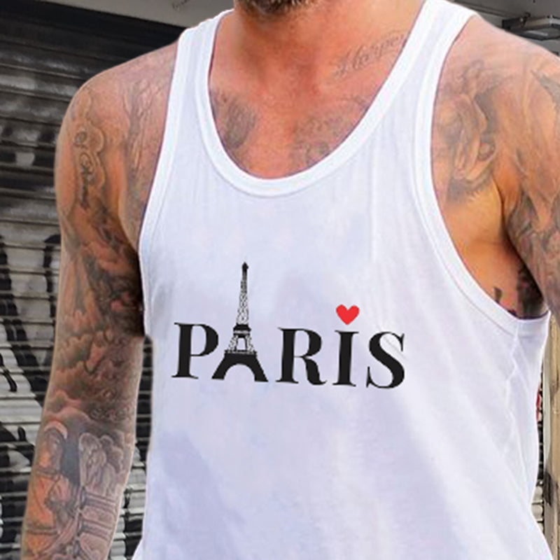 Love Paris Alphabet Print Men's Tank Top