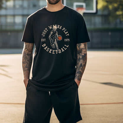 Men's Black Skull Print Basketball Lovers T-shirt