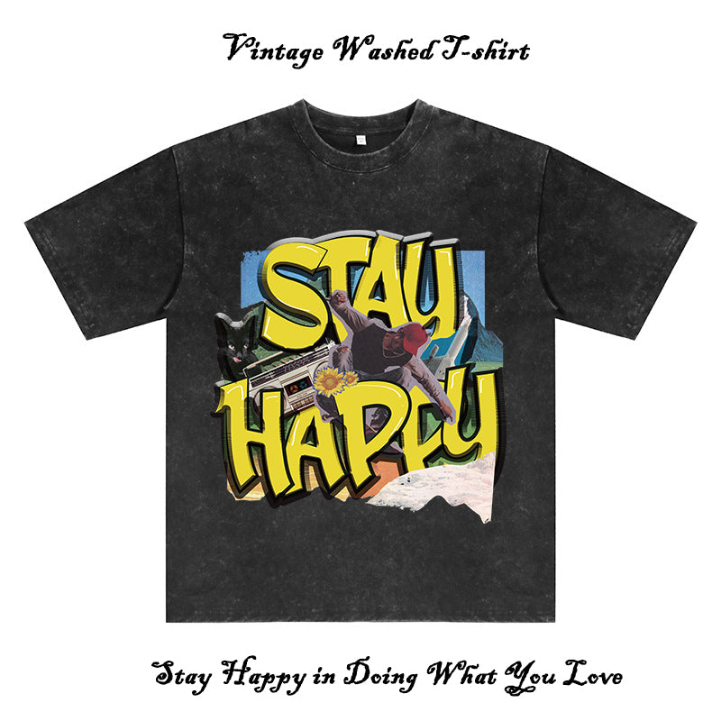 Let Your Passion Keep You Happy Men's Washed Black Cotton Tee