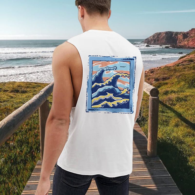 Ocean Wave Print Men's Casual Tank