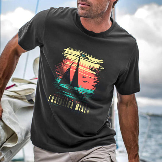 Men's Sailboat Printed Short Sleeve T-Shirt