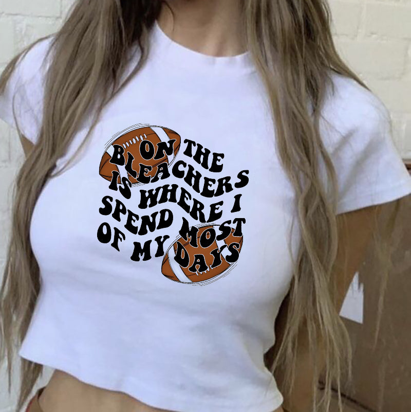 Women's Football Lovers Letter Print Crop Tee