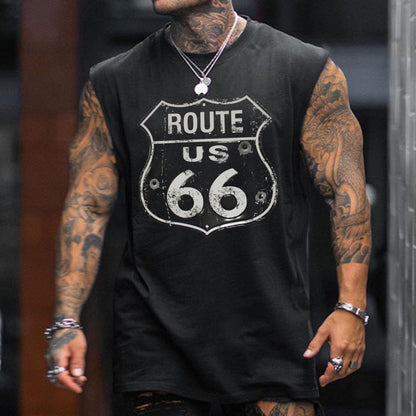 US Route 66 Historical Sign Men's Casual Tank Tops-B