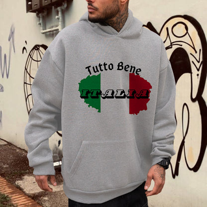 ITALIA Flag Print Men's Fleeced Hoodie