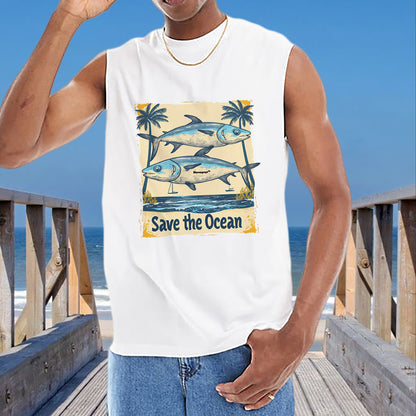 Ocean Fish Print Men's Cotton Tank Tops