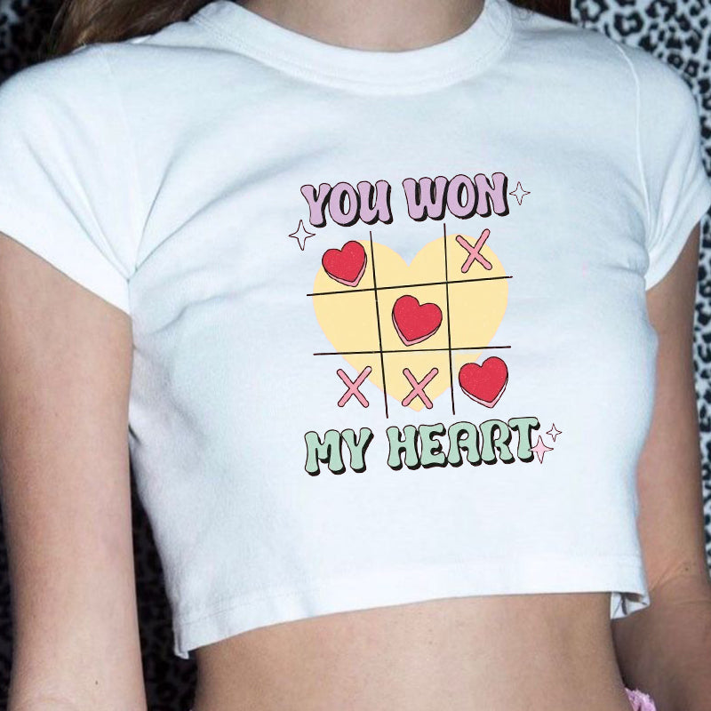 My Heart Print Ladies Cute Crop Tee