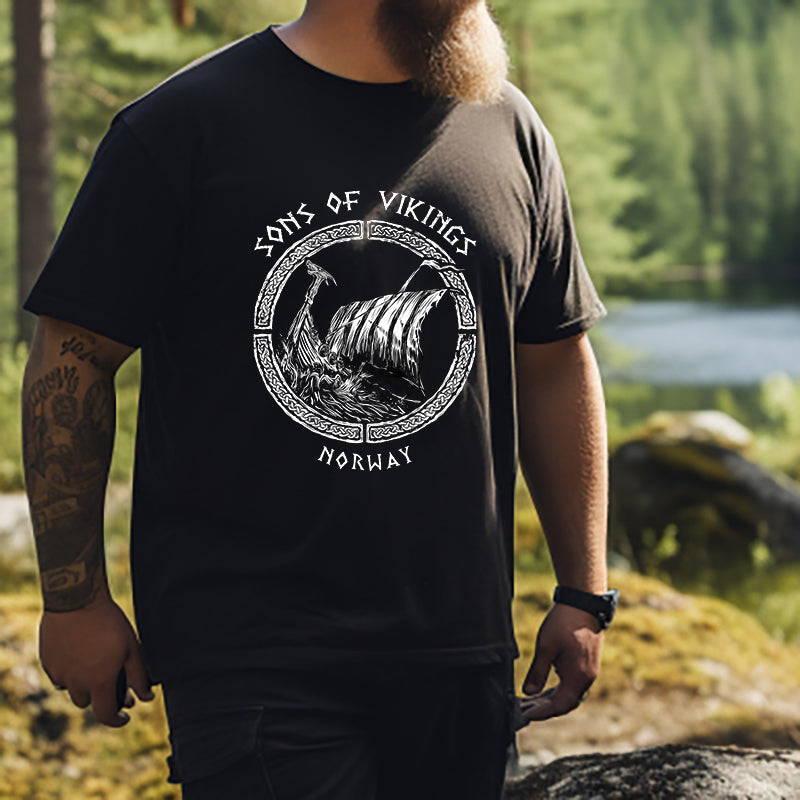 Nordic Viking Ships Print Men's T-shirt Big & Tall