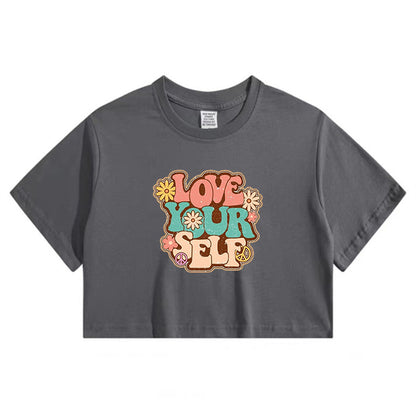 Love Yourself Floral Letter Print Crop Tee