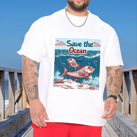 Ocean Lover Fish Print Men's Short Sleeve T-shirt Big & Tall