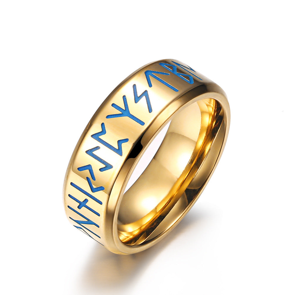 Nordic Blue Runic Viking Ring