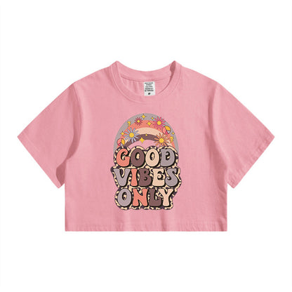 Lady's Good Vibes Only Letter Print Crop Tee