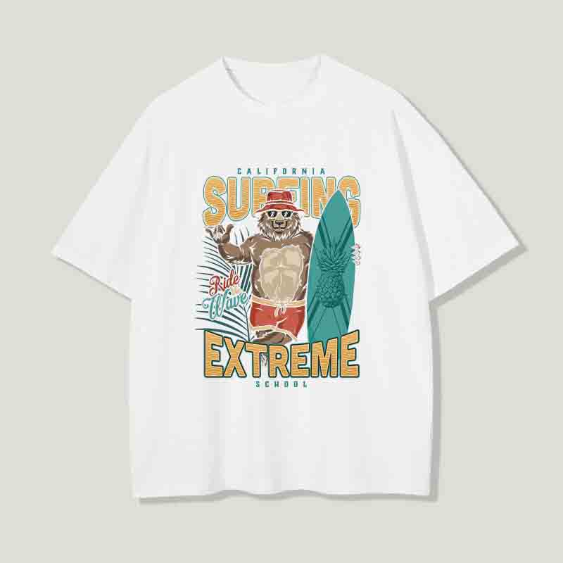 Surfing Bear Printed Men's Beach Vibes T-Shirt