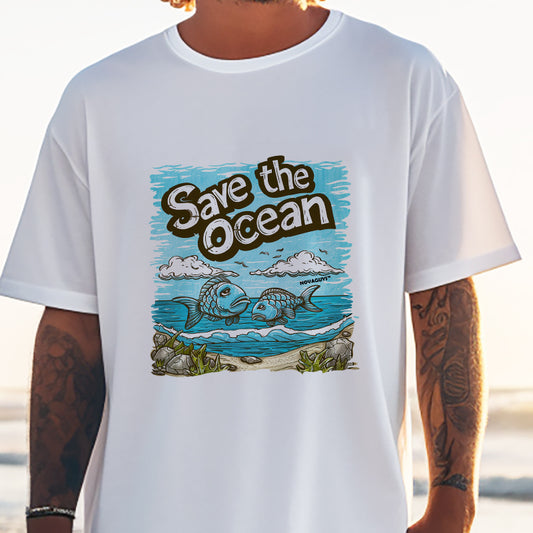 Men's Ocean Defender Fish Print Oversized T-shirt