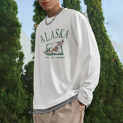 Alaska Eagle Print Men's Loose Long Sleeve T-Shirts-B