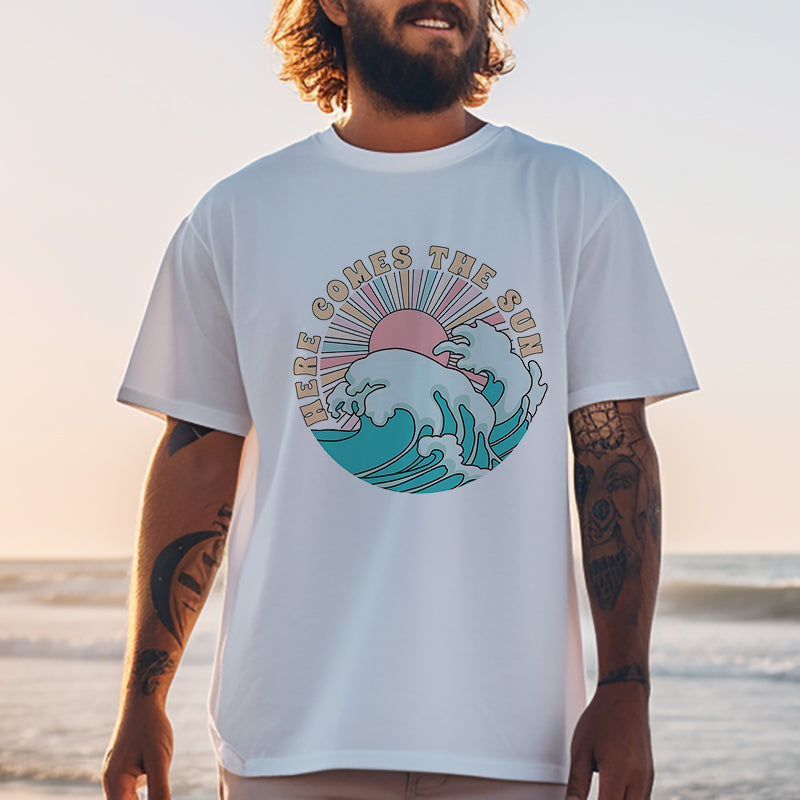 The Great Ocean Wave and Sun Print Men's Tee Big & Tall