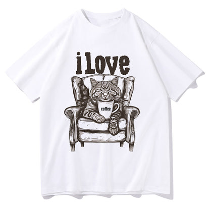 I love Coffee Cat Print Women's Short Sleeve Tee