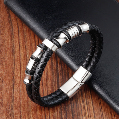 Men's Braided Black Leather Rope Bracelet