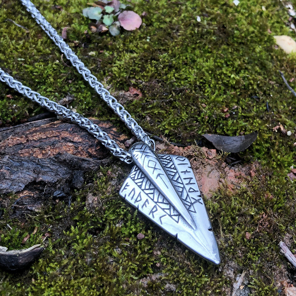 Norse Mythology Stainless Steel Gungnir Arrowhead Pendant Necklace