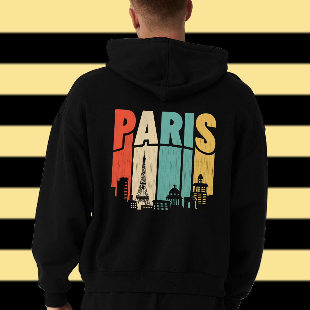 Silhouette of Paris Citycapes Men's Black Hoodie