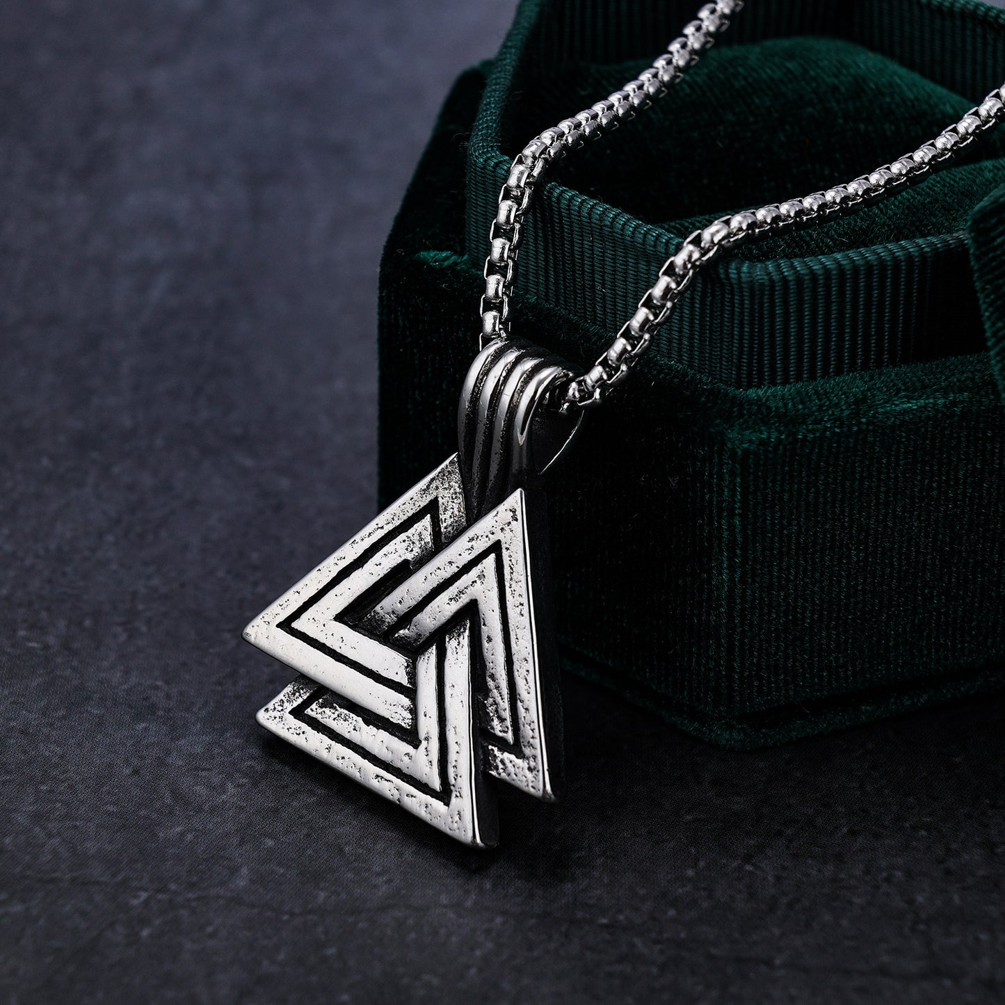 Nordic Valknut Viking Triangle Symbol Steel Pendant Men's Charm Necklace