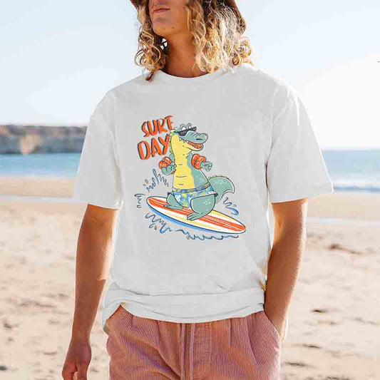 Surf Day Dinosaur Printed Men's T-Shirt