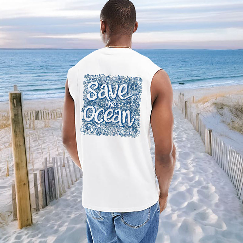 Ocean Wave Print Retro Pattern Men's Tank Top