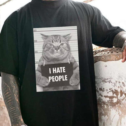 Men's Funny Cat Print Oversized T-shirt