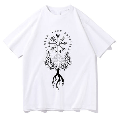 Viking Runes and Tree of Life Retro Graphic T-shirt Big and Tall