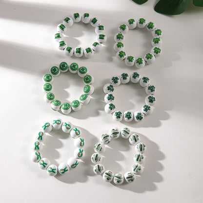 St. Patrick's Day Lucky Charm White Beaded Bracelet