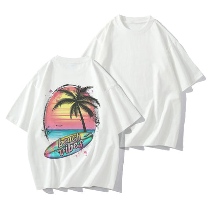 Surfboard and Palm Tree Print Women's Tee