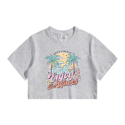 Enjoy the Waves Ladies Beach Vibes Crop Tee