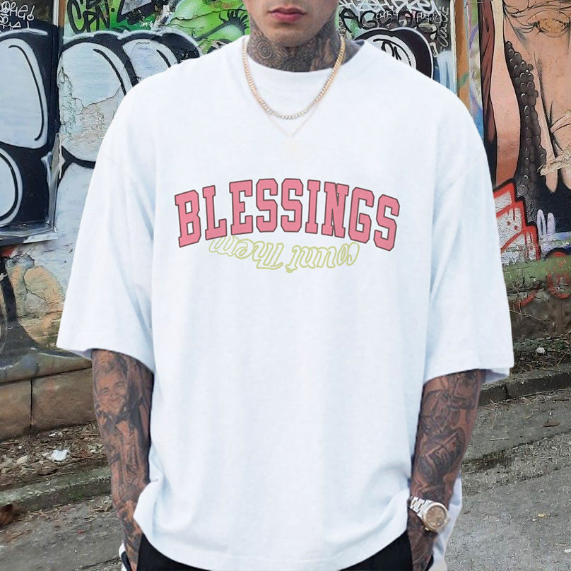 Blessings Letter Print Men's Oversized T-shirt Big & Tall