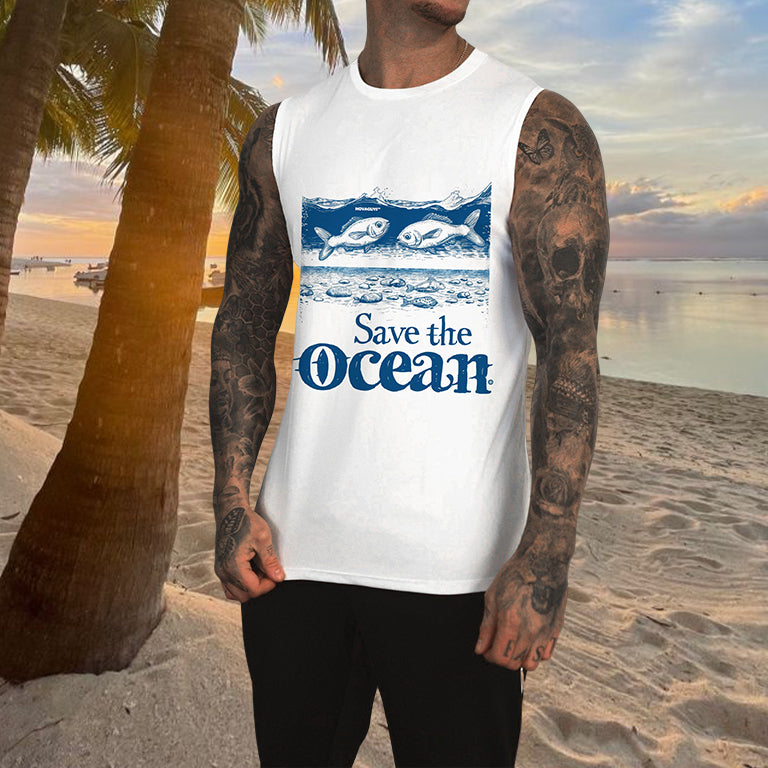 Save the Ocean Fish Print Men's Tank Top